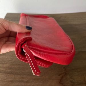 Red Italian Leather Clutch.  Pencil Case. Cosmetic Bag